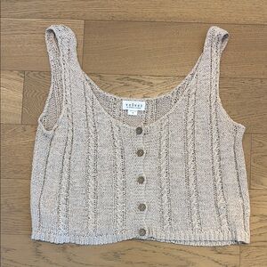 Crocheted Taupe Knit Button Tank